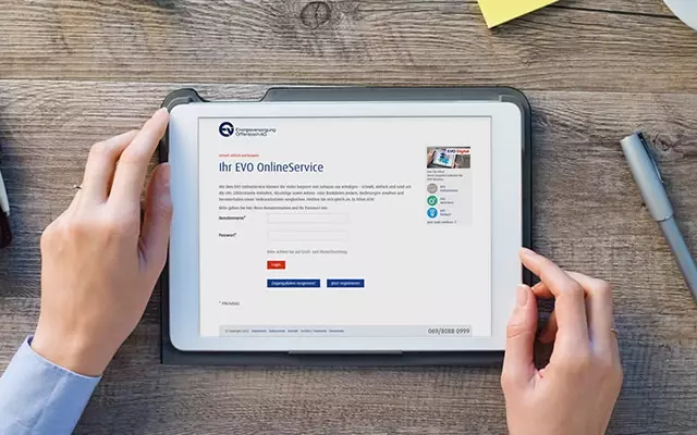 EVO OnlineService auf einem Tablet