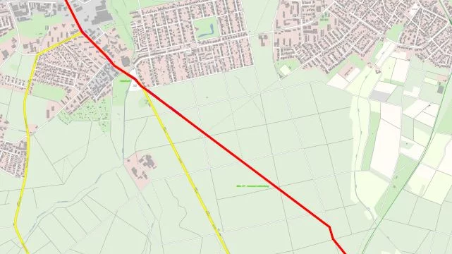 Kartenausschnitt des Trassenverlaufs von Offenbach nach Heusenstamm