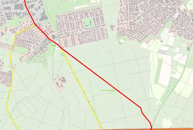 Kartenausschnitt des Trassenverlaufs von Offenbach nach Heusenstamm