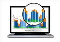 Schematische Darstellung eines Laptops mit Bildschirm-Lupe