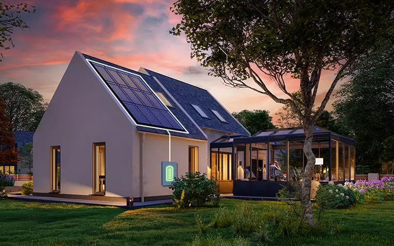 Haus mit PV-Anlage und Batteriespeicher