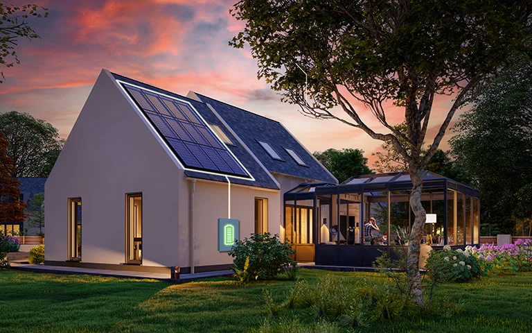 Haus mit PV-Anlage und Batteriespeicher
