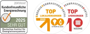 Vier Auszeichnungen für die EVO, darunter „Kundenfreundliche Energierechnung 2025“, TÜV-Zertifikat für Kundenzufriedenheit sowie zwei „Top Versorger 2026“-Siegel für Strom, Gas und Wärme.
